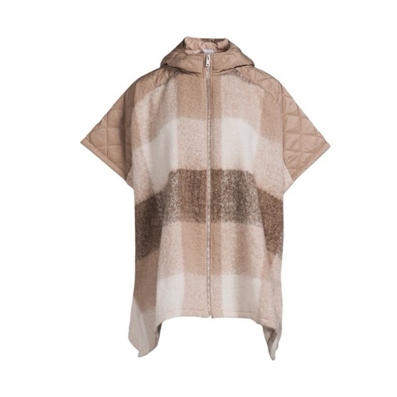 Time And Tru Stone Plaid Hooded Zipper Poncho Sweater - Picture 3 of 11